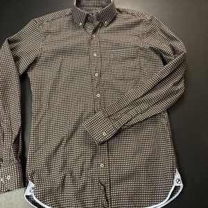 Hammer Made Shirt Mens Brown Blue Polka Dots Button Up Long Sleeve Slim 39/15.5